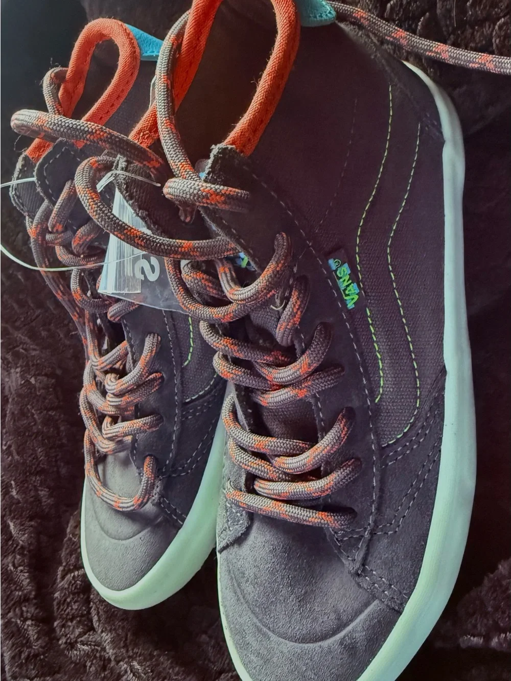 Vans “Lizzie” High-Top Skater Sneakers in Charcoal with Orange Accents #Skater